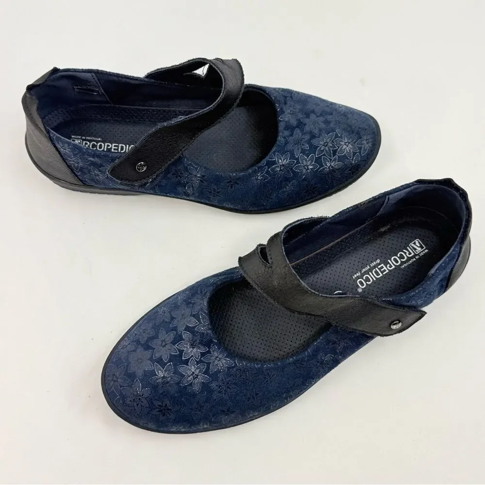 Arcopedico COSMOS Navy Blue Floral Soft Structure Mary Jane Walking Shoes
